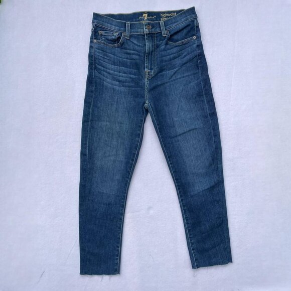 7 For All Mankind Medium Wash Highwaist Slim Kick Ankle Skinny Jeans Size 28 - Picture 1 of 8